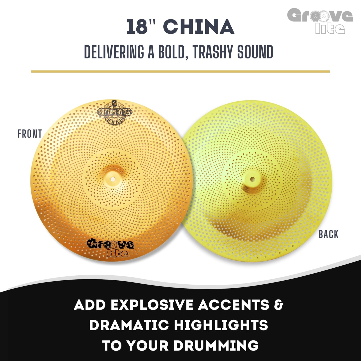 Groove Lite Cymbal Pack For Small Venues, Church, Weddings & Gigs | 7-Piece Drum Cymbal Set With Medium Noise & Premium Sound, 14" Hi Hats, 16" & 18" Crash, 20" Dynamic Ride, 18" China & 10" Splash
