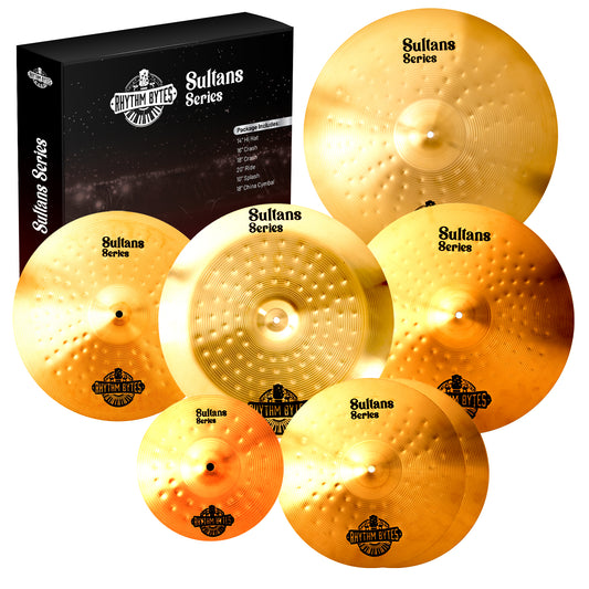 Rhythm Bytes Cymbal Set for Drums | New Sultans Series 7 pcs Cymbals Pack Includes 14" High-Hat, 16" Crash, 18" Crash, 20" Ride, Bonus 10" Splash and 18" China Cymbal