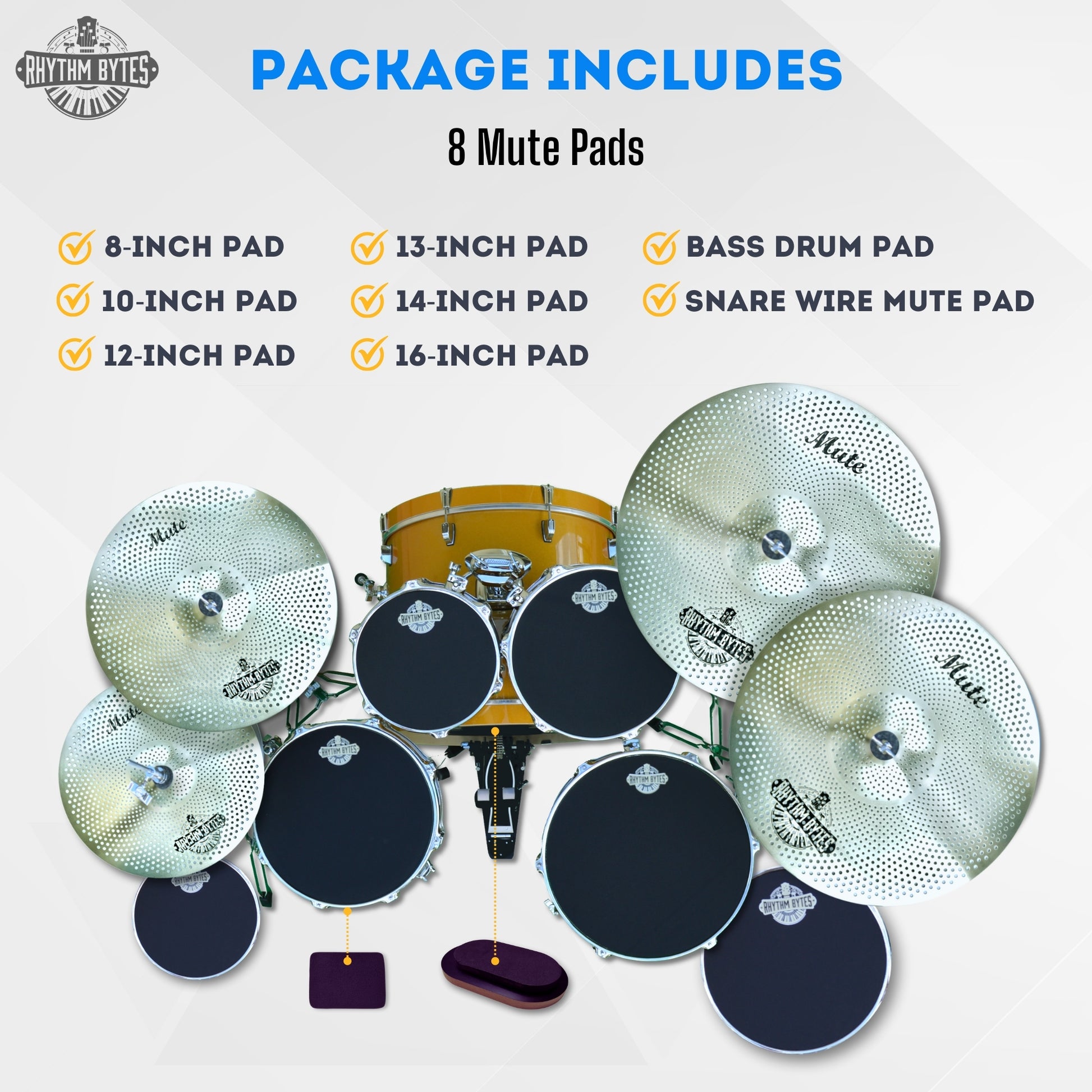 Rhythm Bytes Drum Mute Pads Set 8 Pc Drum Silencer Pads for Acoustic Rhythm Bytes Drum Mute Pads Set 8 Pc Drum Silencer Pads for Acoustic