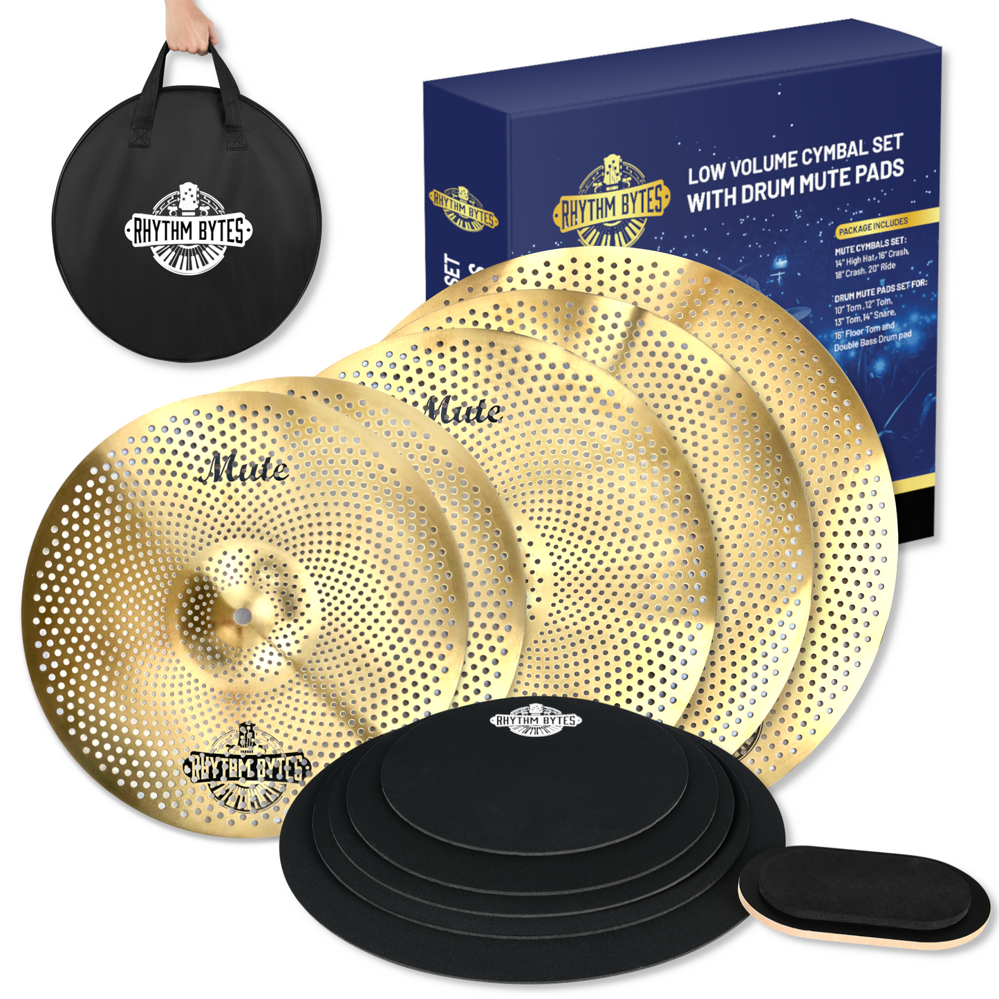 Low Volume Cymbal Pack with Drum Mute Pads Complete 5pcs Mute